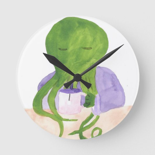 Cthulhuはお茶を食べます ラウンド壁時計 (正面)