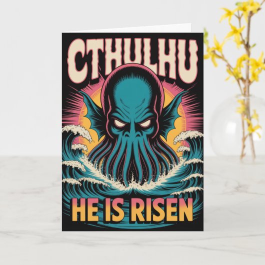 Cthulhu He Is Risen Easter Card カード (黄色い花)