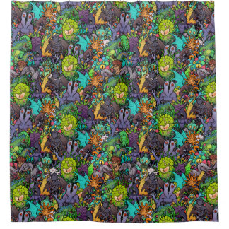 Cthulhu Lovecraft Mythosのチビ（小さくかわいく書いた感じ）の動物寓話集 シャワーカーテン