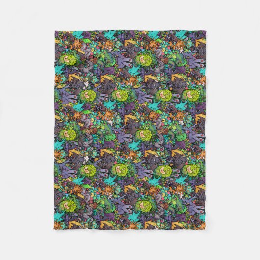 Cthulhu Lovecraft Mythosのチビ（小さくかわいく書いた感じ）の動物寓話集 フリースブランケット (正面)