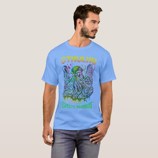 Cthulhu Respects Pronouns LGBTQ Gay Pride Horror C Tシャツ (正面フル)