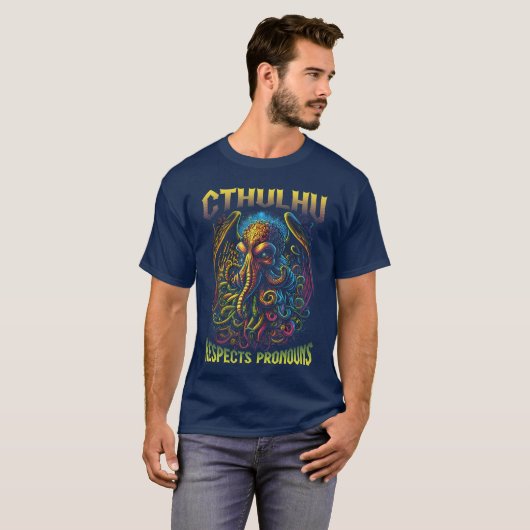 Cthulhu Respects Pronouns LGBTQ Gay Pride Horror C Tシャツ (正面フル)