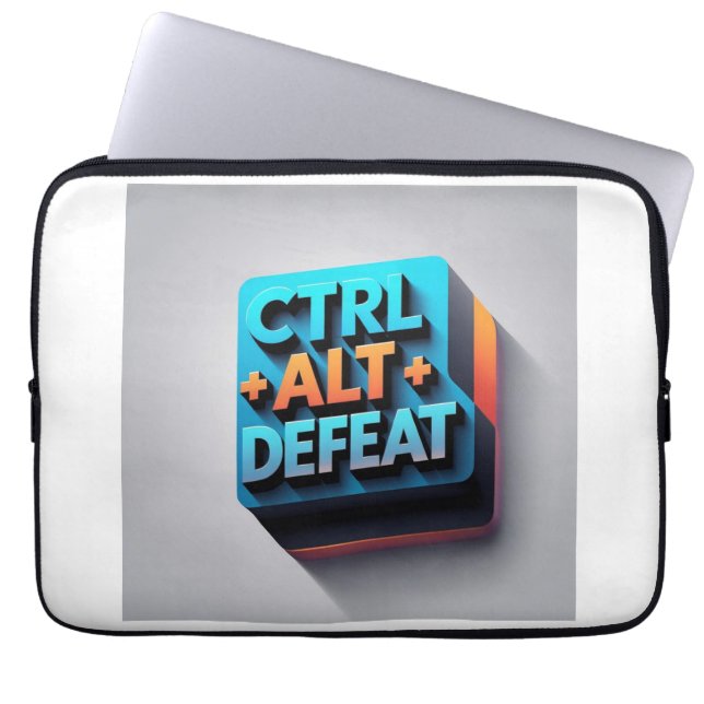 "Ctrl+Alt+Defeat" 皮肉デザイン ラップトップスリーブ (正面)