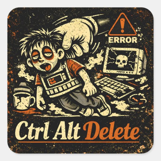 Ctrl Alt Delete - 人生を再起動 テック ユーモア スクエアシール (正面)