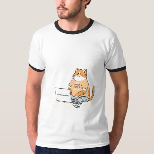 Ctrl Cat Delete 面白い猫のラップトップTシャツ Tシャツ (正面)
