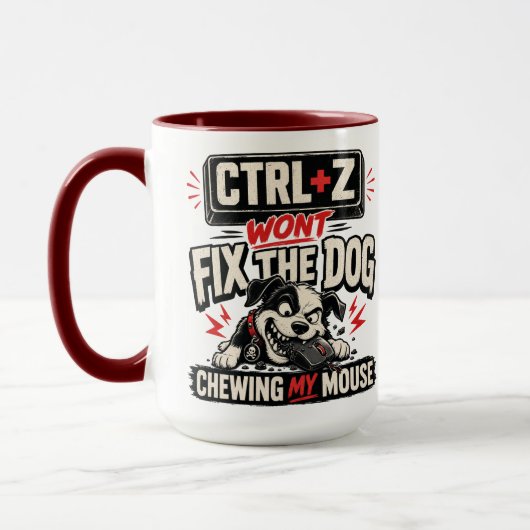 CTRL + Z ではマウスを噛む犬は直らない マグカップ (左)