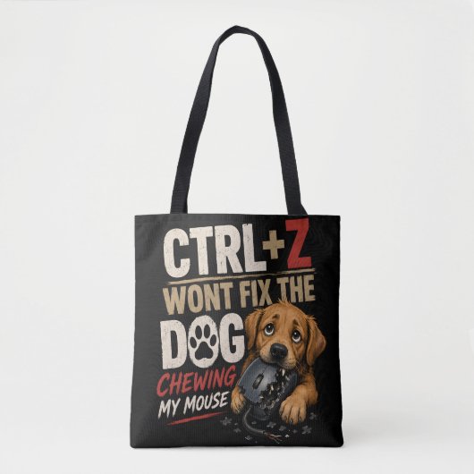 CTRL + Z で犬がかじったマウスは元に戻らない トートバッグ (正面)