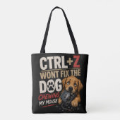 CTRL + Z で犬がかじったマウスは元に戻らない トートバッグ (裏面)