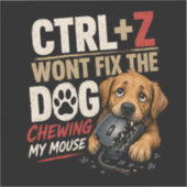 CTRL + Z で直らないわんこがマウスをかじる シール (正面)