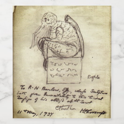 Ctulhu sketch by Lovecraft ワインラベル (シングルラベル)