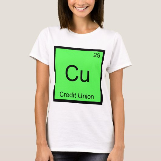 Cu - クレジットユニオン おもしろ 化学元素記号 T シャツ (正面)