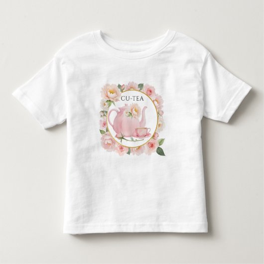 Cu-Tea赤面ピンクティーポット幼児ガールTシャツ トドラーTシャツ (正面)
