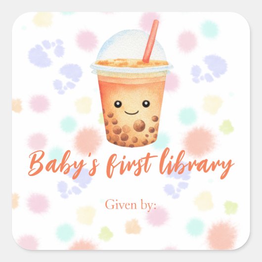 cu-tea タピオカティー - 赤ちゃんの最初の図書館 スクエアシール (正面)
