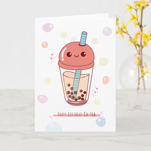 Cu Tea Pun誕生日カード カード (黄色い花)