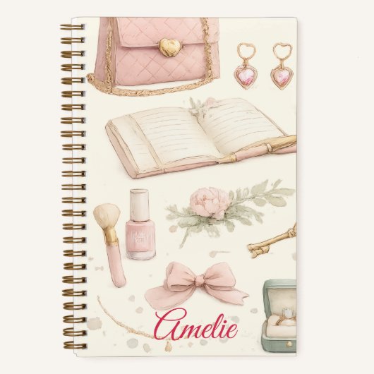 Cuaderno Coquette Aesthetic Pink Bow Makeup Person ノートブック (正面)