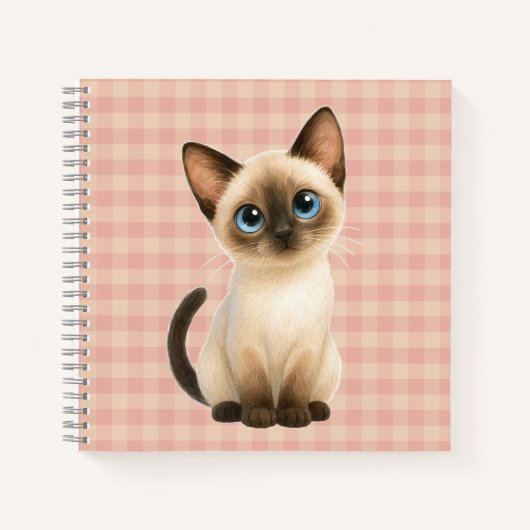 Cuaderno espiral con diseño de lindo gatito siamés ノートブック (正面)