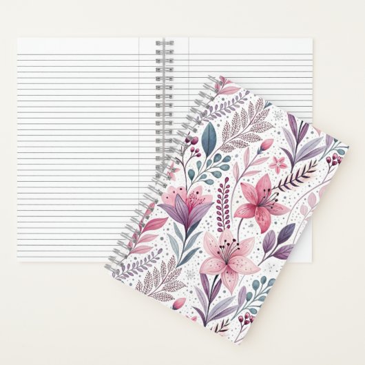 Cuaderno Floral Watercolor Lilies Pink ノートブック (内側)
