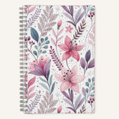 Cuaderno Floral Watercolor Lilies Pink ノートブック (正面)