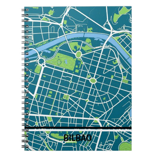 Cuaderno mapa minimalista de Bilbao - Azul-verde ノートブック (正面)