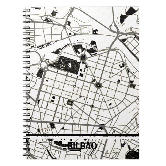 Cuaderno mapa minimalista de Bilbao - Blanco-negro ノートブック (正面)