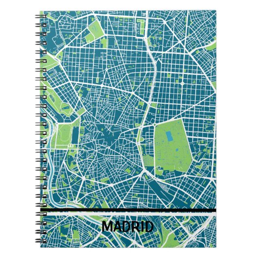 Cuaderno mapa minimalista de Madrid - Azul-verde ノートブック (正面)