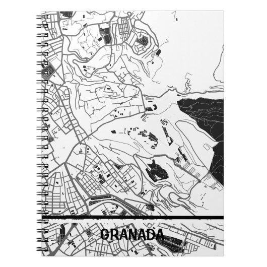 Cuaderno mapa minimalista Granada - Blanco-negro ノートブック (正面)