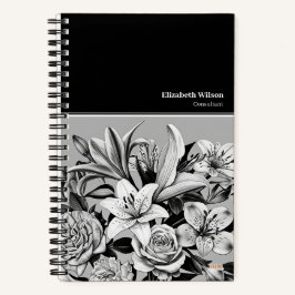 Cuaderno Professional Black & White Flowers ノートブック