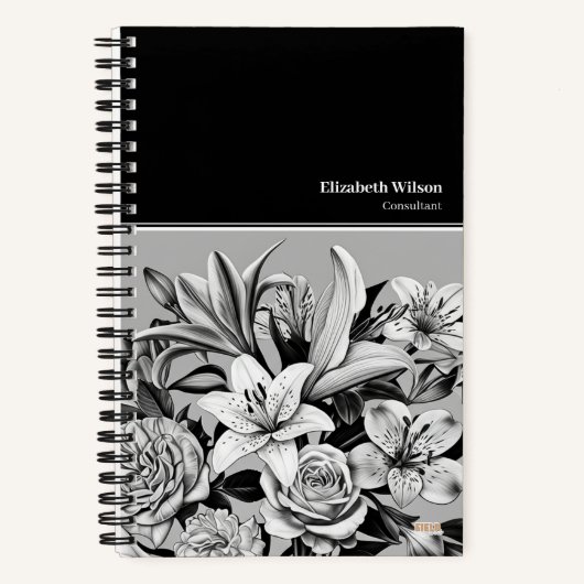 Cuaderno Professional Black & White Flowers ノートブック (正面)