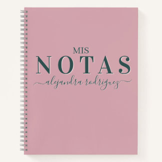 Cuaderno Rosa empolvado con nombre, letras verdes ノートブック