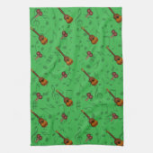 Cuatro and Maracas with Music Notes on LUGHT GREEN キッチンタオル (縦)