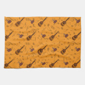 Cuatro and Maracas  with Music Notes on ORANGE キッチンタオル (横)