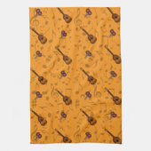 Cuatro and Maracas  with Music Notes on ORANGE キッチンタオル (縦)