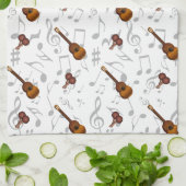 Cuatro and Maracas with Music Notes on WHITE キッチンタオル (折り畳み)