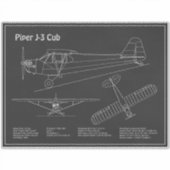 Cub飛行機 – 飛行機の設計図の計画PD シール (正面)
