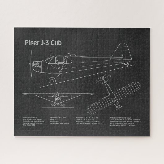 Cub飛行機 – 飛行機の設計図の計画PD ジグソーパズル (横)