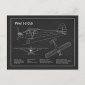 Cub飛行機 – 飛行機の設計図の計画PD ポストカード (正面)