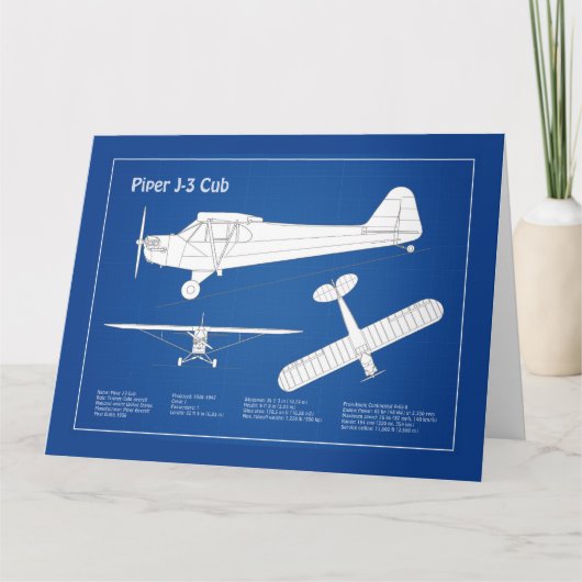 Cub飛行機 – 飛行機の設計図プランABD サンキューカード (正面)