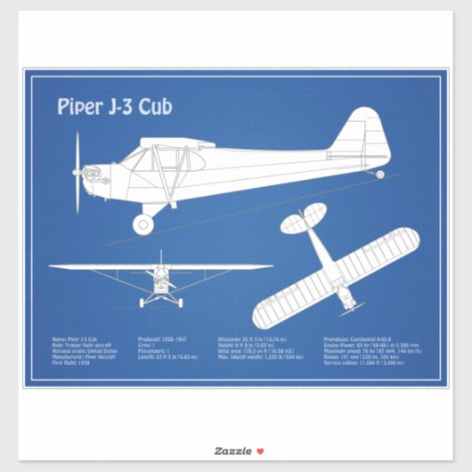 Cub飛行機 – 飛行機の設計図プランABD シール (シート)
