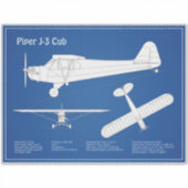 Cub飛行機 – 飛行機の設計図プランABD シール (正面)