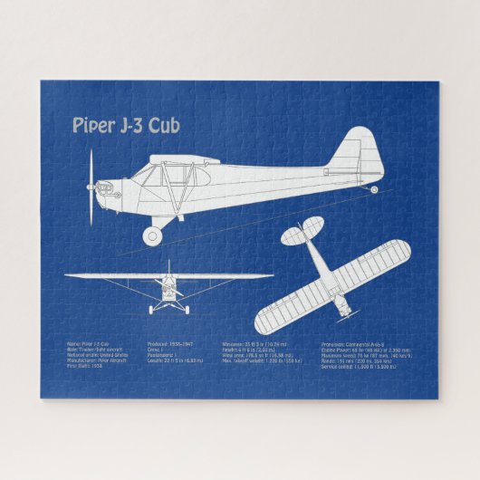 Cub飛行機 – 飛行機の設計図プランABD ジグソーパズル (横)