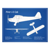Cub飛行機 – 飛行機の設計図プランABD フォトプリント (正面)