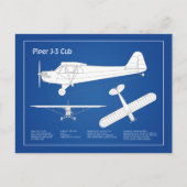 Cub飛行機 – 飛行機の設計図プランABD ポストカード (正面)