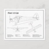 Cub飛行機 – 飛行機の設計図プランBD ポストカード (正面)