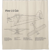 Cub飛行機 – 飛行機の設計図プランSD シャワーカーテン (正面)