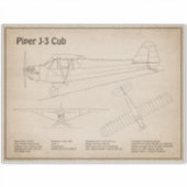 Cub飛行機 – 飛行機の設計図プランSD シール (正面)