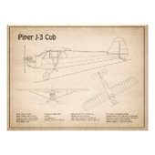 Cub飛行機 – 飛行機の設計図プランSD フォトプリント (正面)