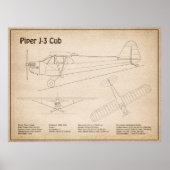 Cub飛行機 – 飛行機の設計図プランSD ポスター (正面)