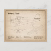 Cub飛行機 – 飛行機の設計図プランSD ポストカード (正面)