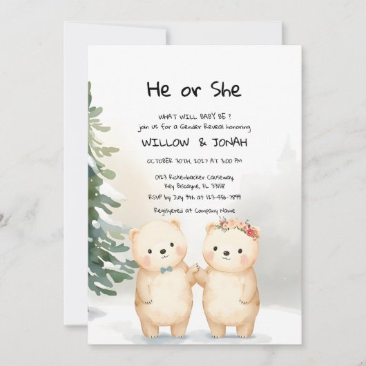 Cub Bear Theme Gender Reveal Party Invitation 招待状 (正面)