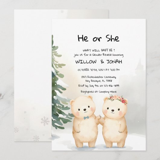 Cub Bear Theme Gender Reveal Party Invitation 招待状 (正面/裏面)